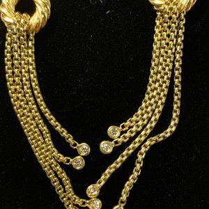 SOLD     David Yurman 18K Yellow Gold Diamond Tassel Drop Earrings